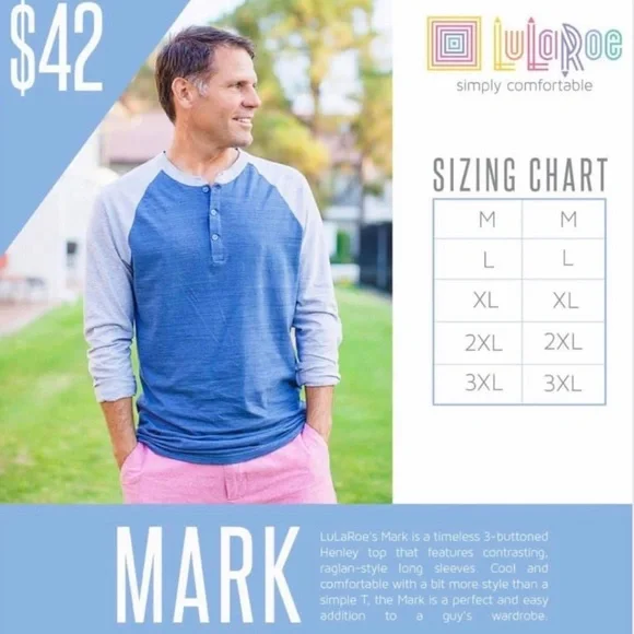 Unisex Top Blue & White Mark Shirt by LuLaRoe Sz L 14-16 NWT - Picture 6 of 7